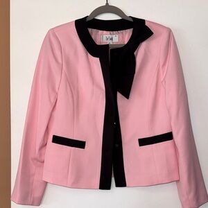 Vintage Le Suit Pink Jacket with Black Trim and Bow Collar